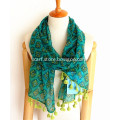 Hot Selling Dot Printing Polyester Scarf with Tassels